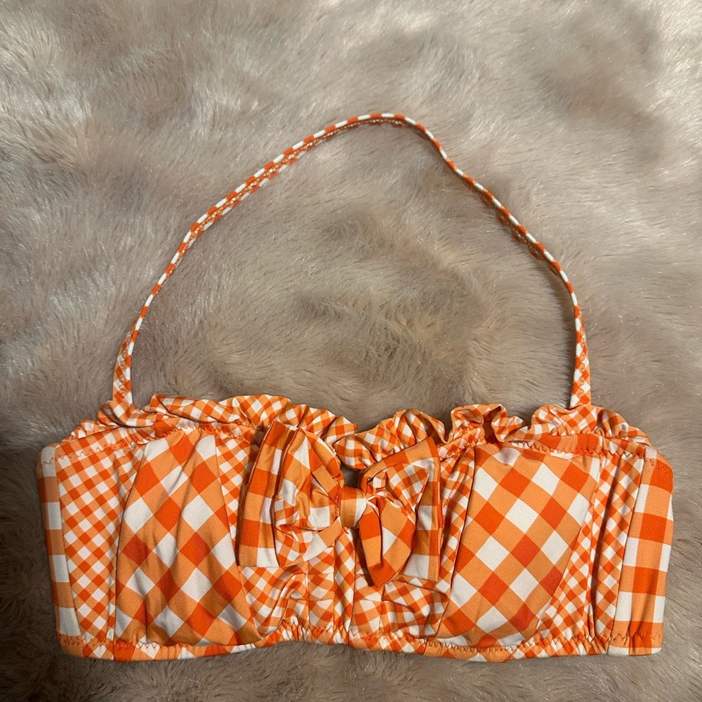 Betsey Johnson Vintage Orange Gingham Bandeau Bikini Top Small